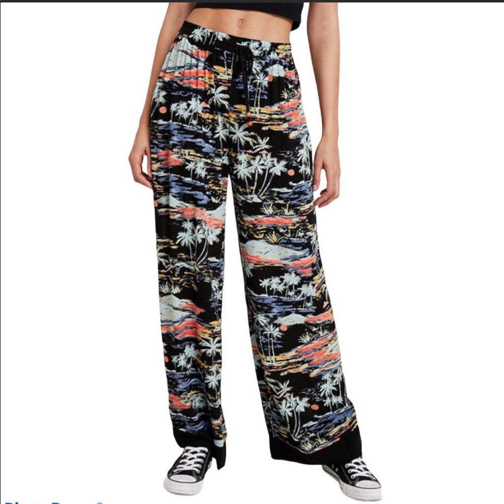 Free People Blue Lagoon Palazzo Tropical Pants Multicolor Wide Leg Medium - Picture 2 of 16